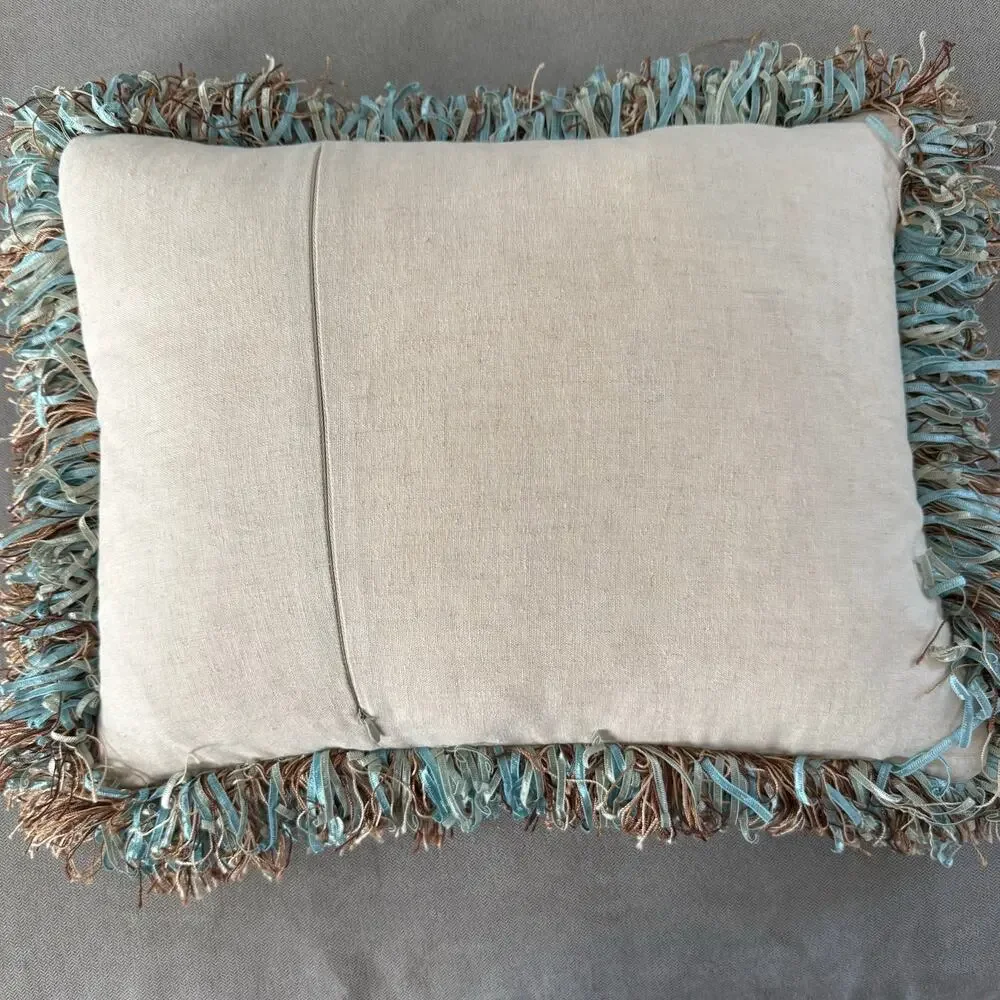 Decorative Butterfly Accent Throw Pillow 14x17 Fringe Trim Cottage Style